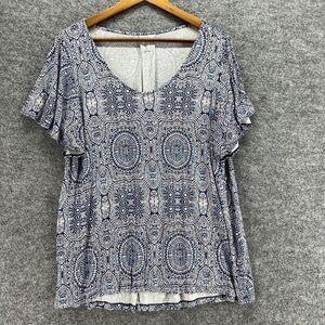 A Glow T-Shirt Women L Large Gray Geometric Short Sleeve Pullover Round Neck